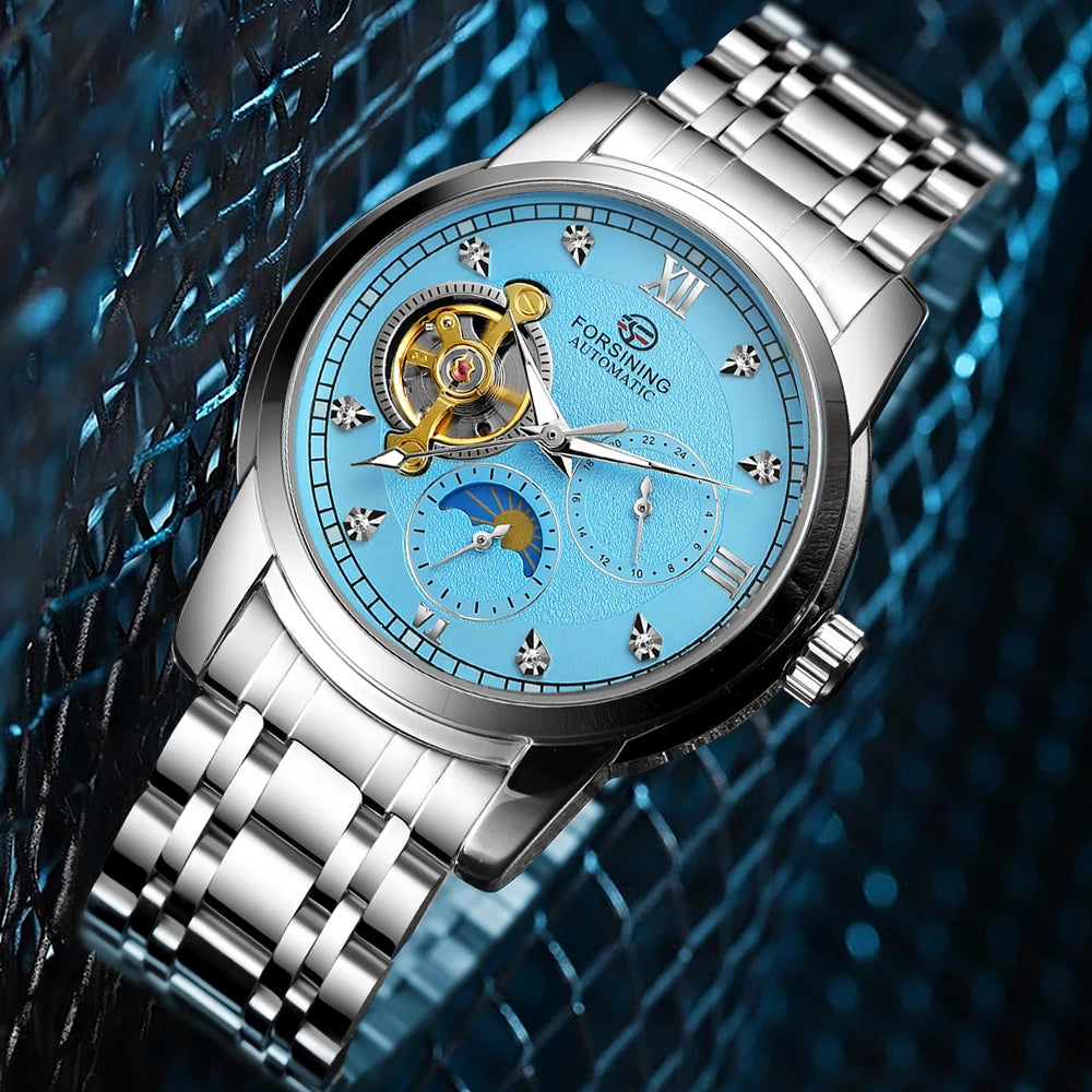 Luxury Tourbillon Automatic Watch - Diamond Dial Metal Strap
