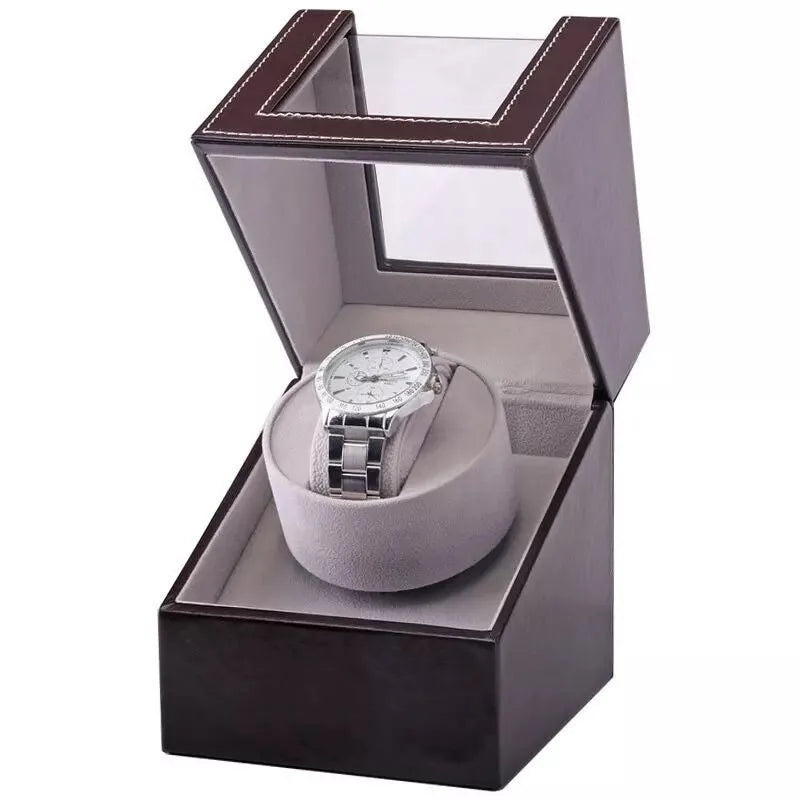 Automatic Single Watch Winder in Black PU Leather with Japanese Quiet Motor AC Adapter or Battery Powered Watch Winders