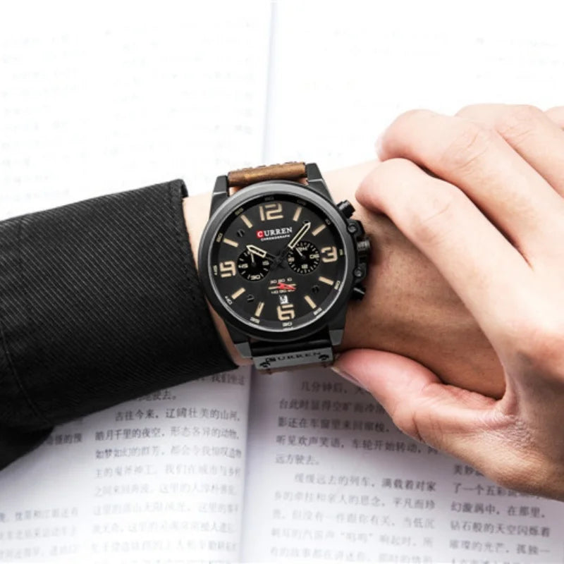 Curren 8314 Men's Chronograph Watch - Multi-Function Sports Leather Strap Timepiece