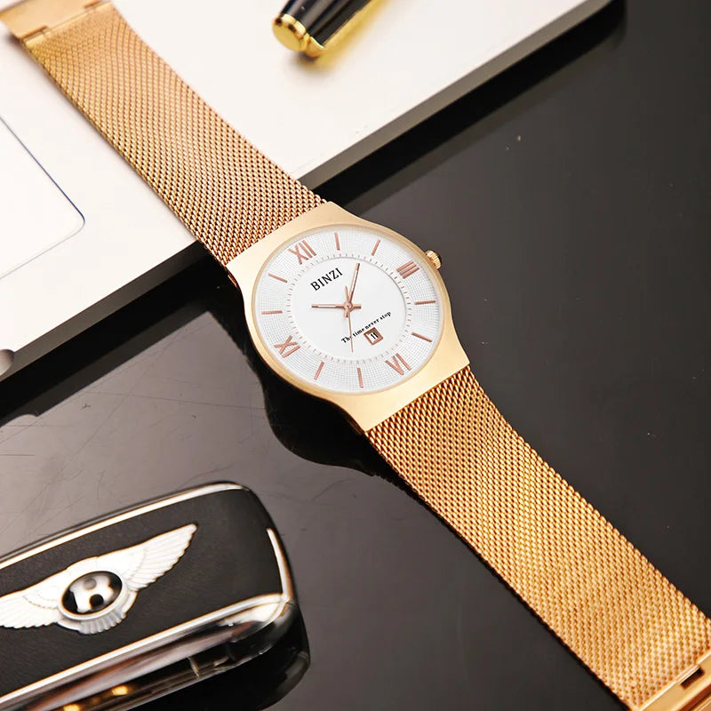 Top Brand Luxury Quartz Watch for Men Fashion Mens Watches Erkek Kol Saati Casual Slim Mesh Steel Waterproof Sports Watch