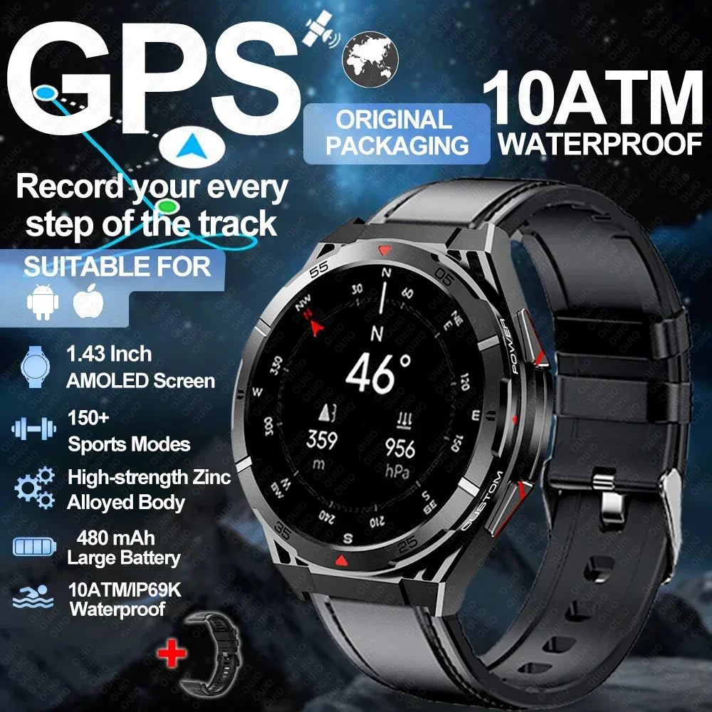 2025 New GPS Dual-Band satellite SmartWatch Men 1.43'' AMOLED Screen Compass Heart Rate BT Call IP69 10ATM Waterproof SmartWatch