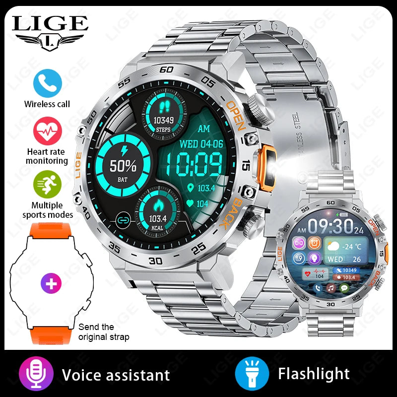 LIGE SmartVision 2025 - AMOLED HD Fitness Smartwatch with Flashlight