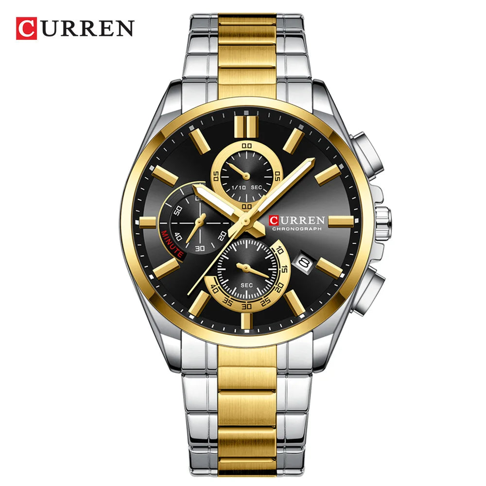 CURREN Men's Luxury Chronograph Watch - Moon Phase Waterproof Stainless Steel