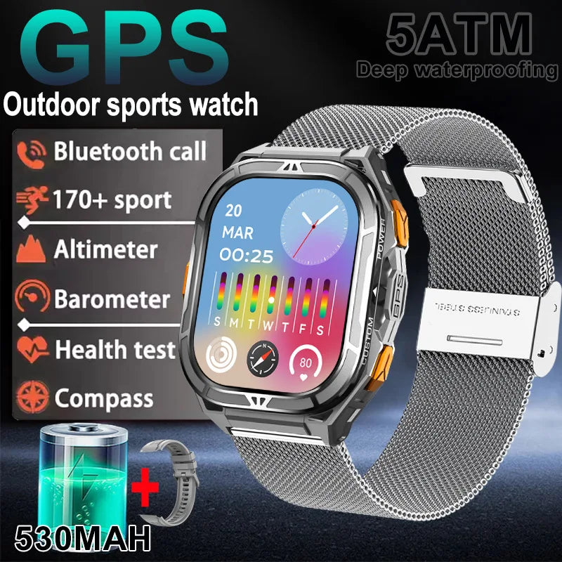 2025 New Dual Frequency GPS Smart Watch Men 1.96-inch HD AMOLED Screen Compass Bluetooth Call 5ATM Waterproof Sports Smart Watch