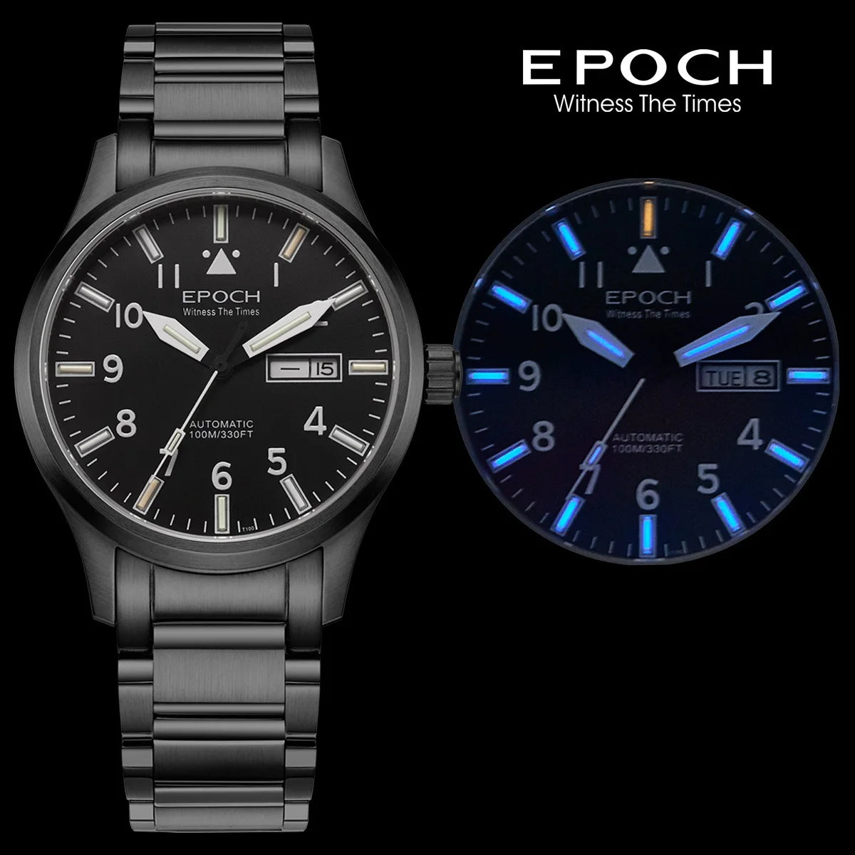EPOCH Men Luminous Rainbow Light Watch Automatic Mechanical  Japan Miyota 21Jewels Sapphire WR100M English  Chinese week