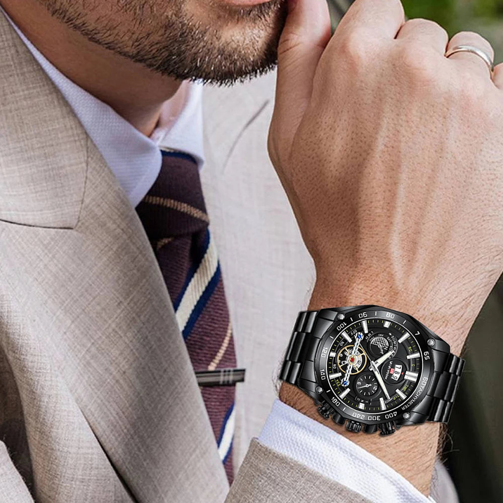 2023 New 12 O'clock Calendar Tourbillon Relogio Masculino Waterproof Sports Male Stainless Steel Strap Waterproof Watch for Men