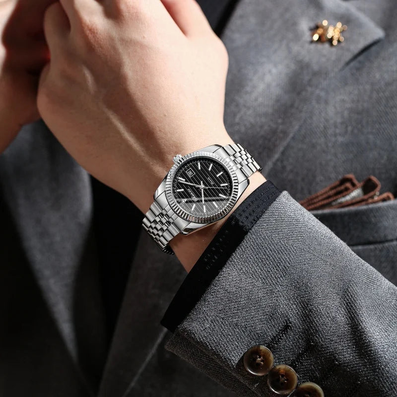 Waterproof Calendar Watch - Luminous Stainless Steel Casual Quartz Timepiece