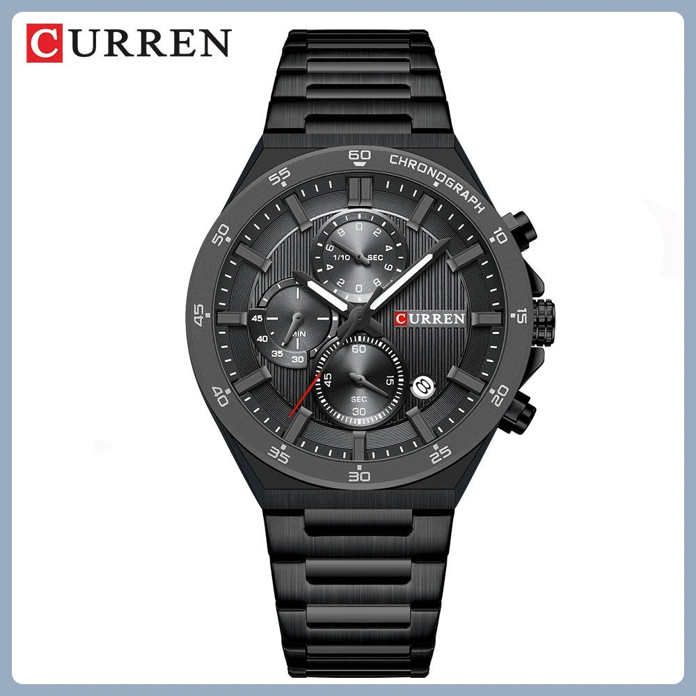 CURREN 43mm Men's Chronograph Watch - Stainless Steel Luminous Sports Luxury Timepiece