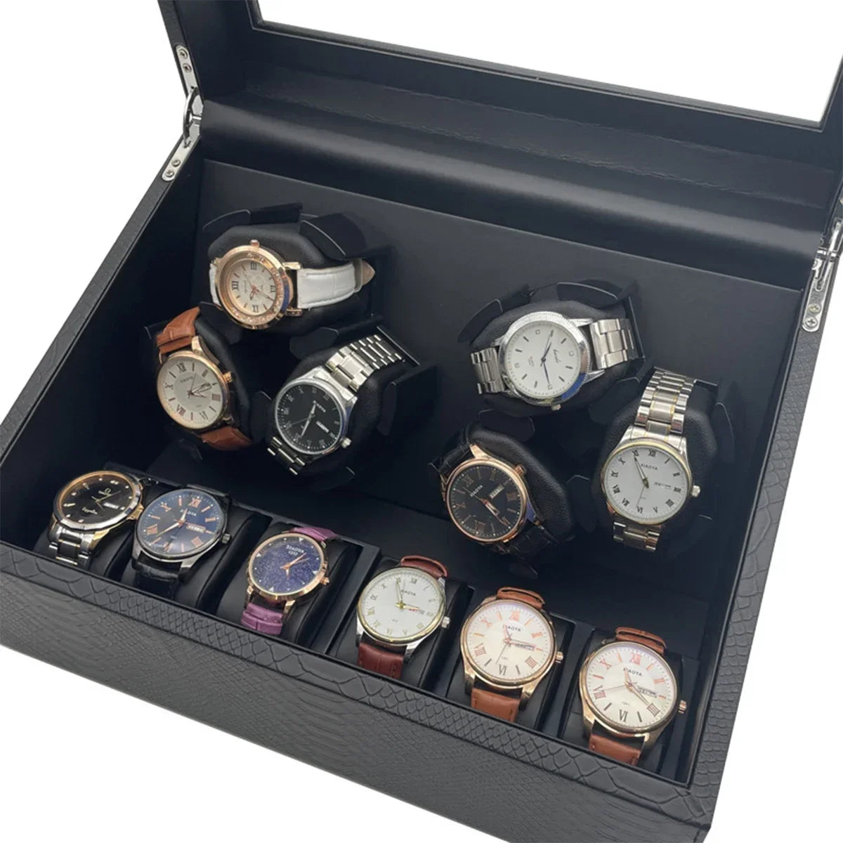 Automatic Watch Winder for 6 Watches with Quiet Motor Usb Led PU Leather Mechanical Watch Box Variable Speed for Watchmaker