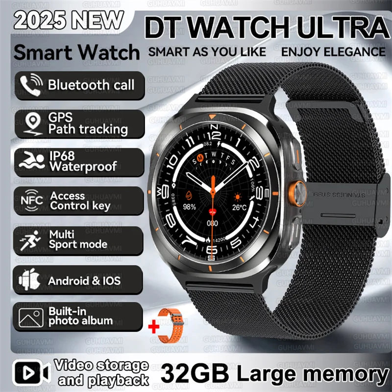 2025 New DT Watch UItra 7 32Gb Large memory AMOLED MP4 Video NFC Men Women HD Bluetooth Call Compass Fitness GPS Tracker Watch