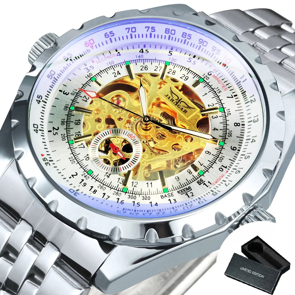 JARAGAR Military Steampunk Skeleton Automatic Mechanical Watch