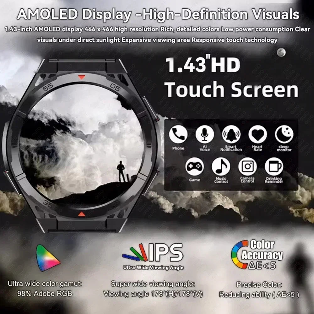 2025 New Dual-Band satellite GPS SmartWatch Men 1.43'' AMOLED Screen IP69 5ATM Waterproof Compass Heart Rate BT Call SmartWatch