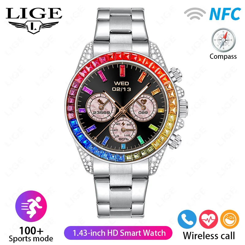 LIGE Diamond Prestige - Luxury Diamond-Studded Steel Business Watch