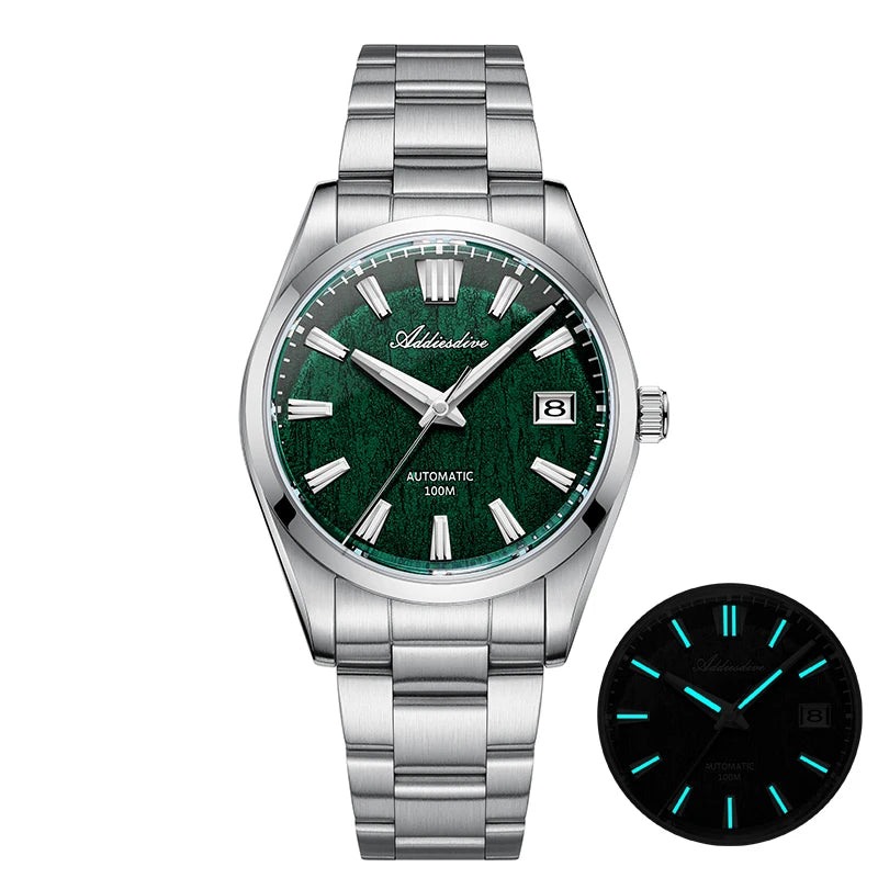 ADDIESDIVE AD2075 Men Watch 39mm Fashion Bark Texture Dial Dress Sapphire Automatic Mechanical Watches Waterproof Luminous reloj