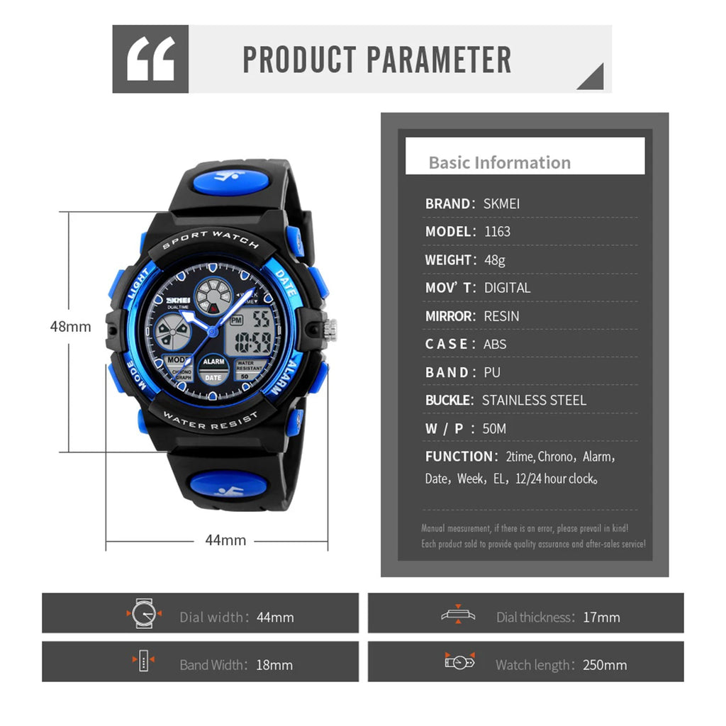 SKMEI Dual Time Display Sports Kids Watches Military Back Light 5Bar Waterproof Chrono Alarm Children Wristwatch For Boys Girls