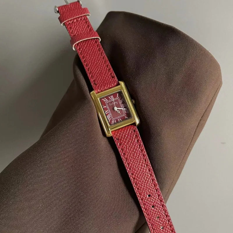 Fashion Watch for Women Red Leather Strap Ladies Dress Watch Square Dial Brand Quartz Wristwatches Dropshipping Luxury Clock