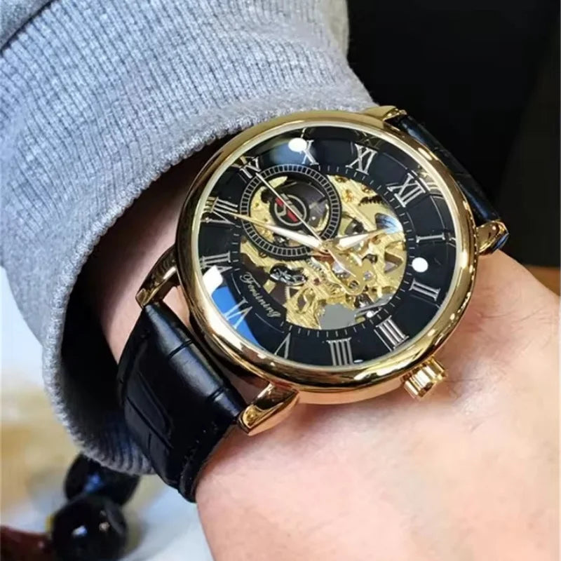 Manual Mechanical Watch - 3D Hollow Golden Dial