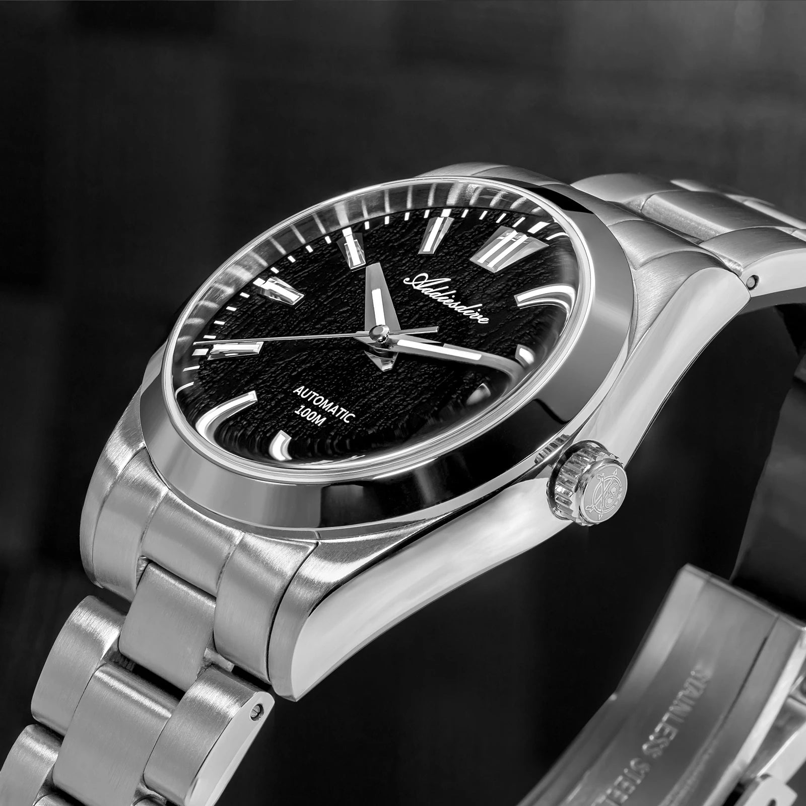 ADDIESDIVE AD2075 Men Watch 39mm Fashion Bark Texture Dial Dress Sapphire Automatic Mechanical Watches Waterproof Luminous reloj