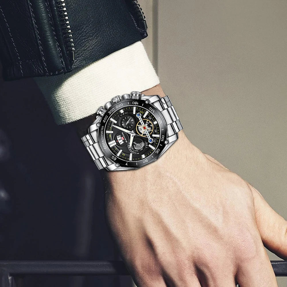 2023 New 12 O'clock Calendar Tourbillon Relogio Masculino Waterproof Sports Male Stainless Steel Strap Waterproof Watch for Men