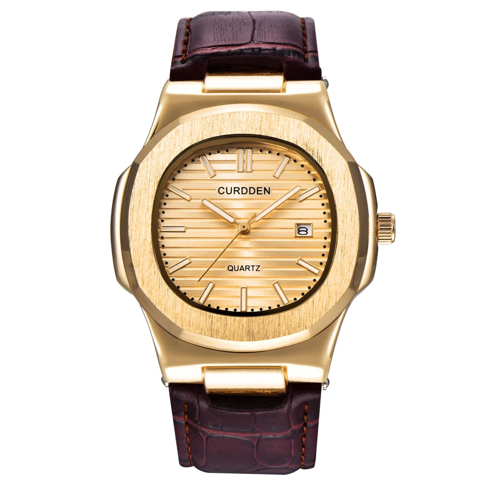 CURDDEN Golden Signature - Simple Business Leather Quartz Watch with Date