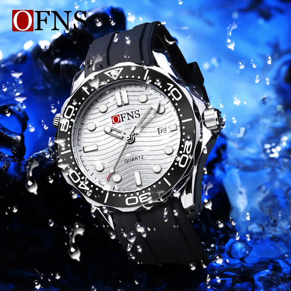 OFNS 7102 Fashion Trendy Men's Watch with Rotating bezel Sports Waterproof Night Light Calendar Men's Quartz Watch