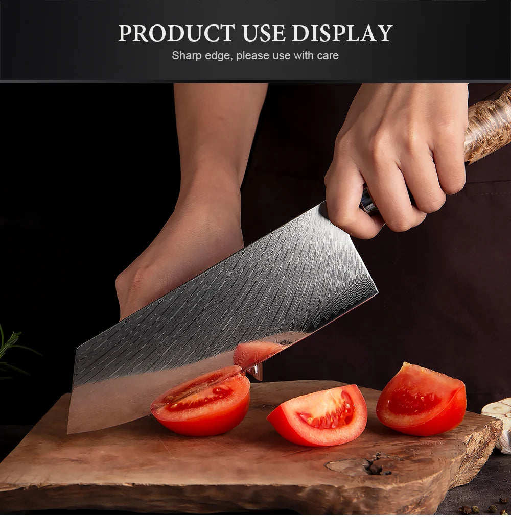 Damascus Steel Kitchen Knives 1-9PC Set XITUO Japanese chef knife Cleaver Bread Knife Resin and wooden Ergonomics handle Sharp