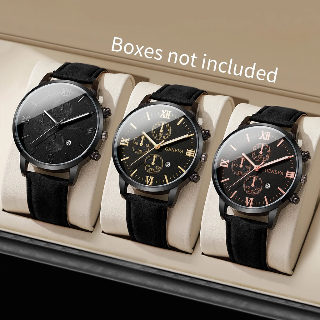 Everyday Classic - Men's Casual Leather Band Quartz Watch with Calendar