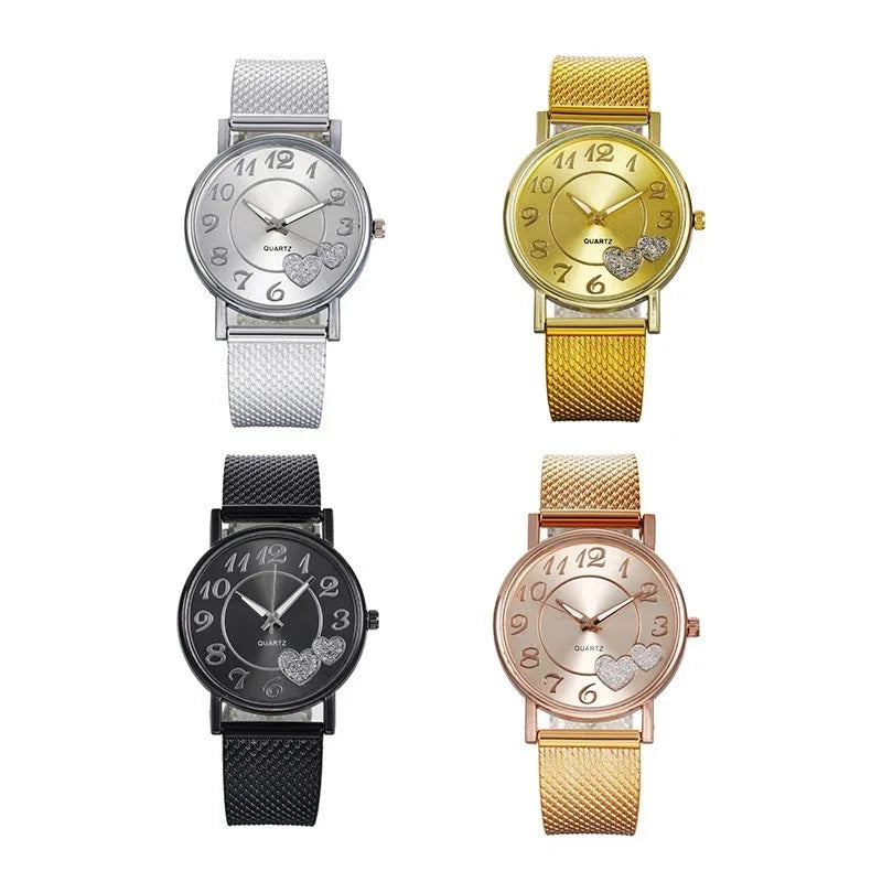 Luxury Heart Wrist Watches for Women Fashion Quartz Watch Steel Strap Band Dial Women Wathes Casual Lady Watch Relogio Feminino