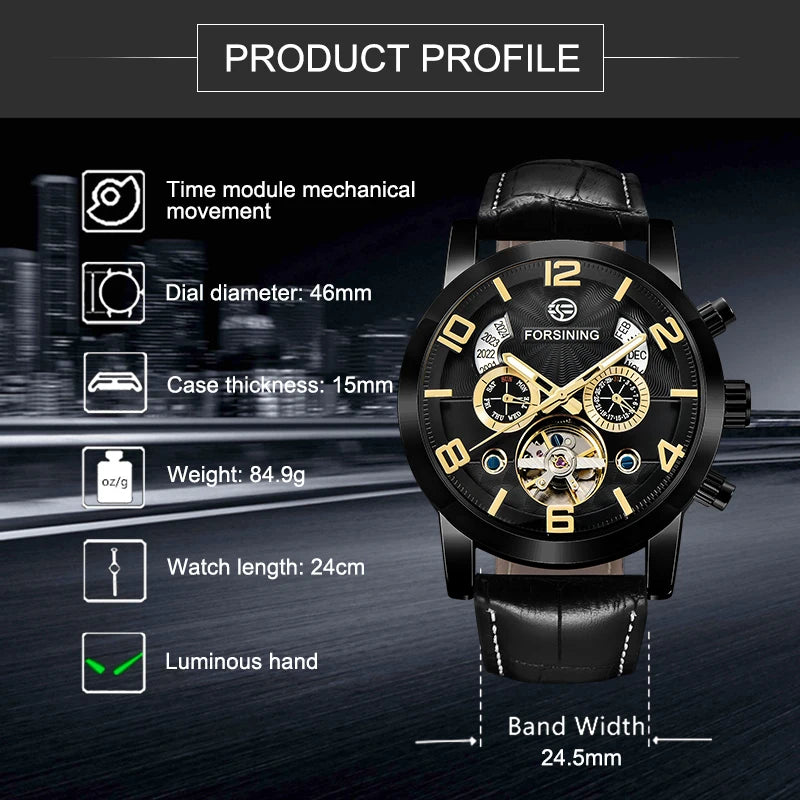 Automatic Tourbillon Sport Watch - Genuine Leather Military Casual Timepiece