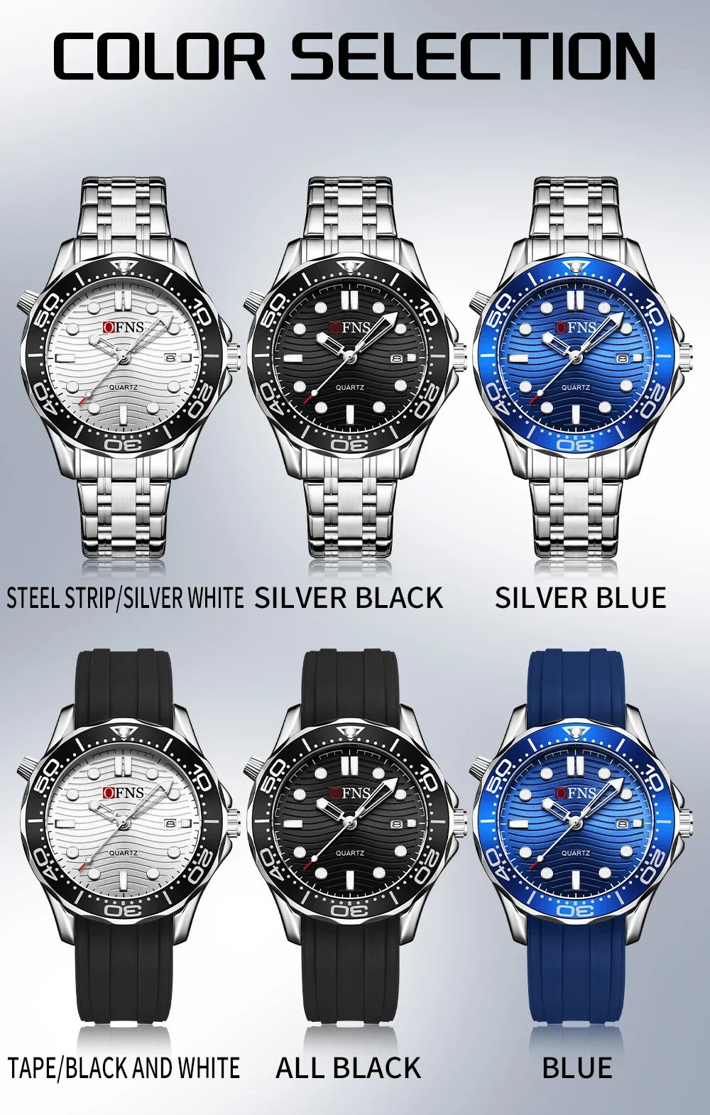 OFNS 7102 Fashion Trendy Men's Watch with Rotating bezel Sports Waterproof Night Light Calendar Men's Quartz Watch