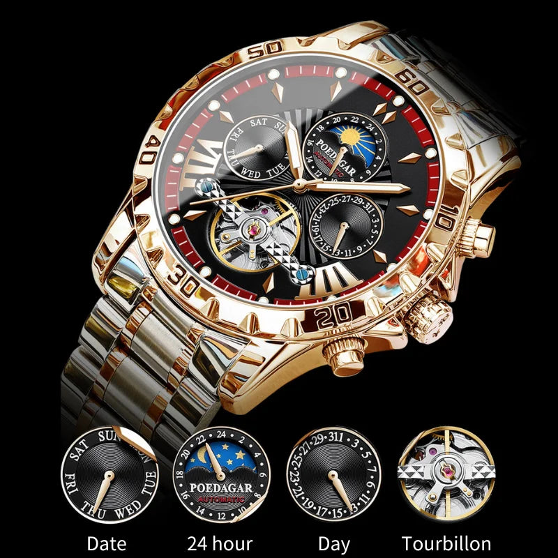 Men's Fully Automatic Mechanical Watch Tourbillon Series 43mm Dial with Day Date Sapphire Mirror Waterproof 30 Meters