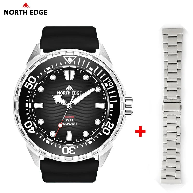 NORTH EDGE TRITON Solar Powered Dive Watch Men Luxury Quartz Watches For Men 316L Stainless Steel Case Waterproof 300M  2025 New