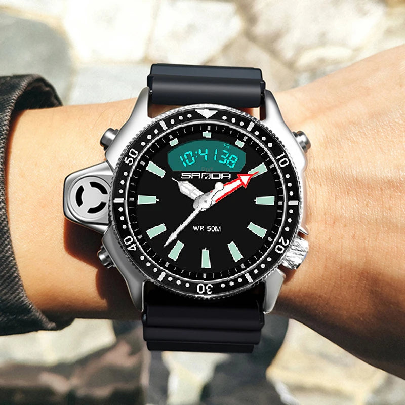 Dual Display Fashion Sports Men's Wrist Watch Casual Style Watches Men Military Quartz Wristwatch S Shock Man Relogio Masculino