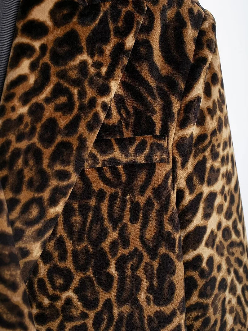 MUJER Leopard Print Blazer for Women Luxury Velvet Women's Blazers Suit Set Long Sleeve Office Blazer Woman Fashion Outerwears