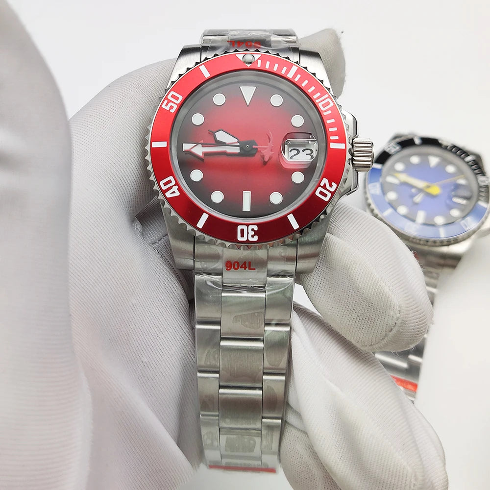 Gradient Red Dial Luminous Dress Automatic Mechanical Sapphire 40mm No Logo NH35 Men's Watch Automatic