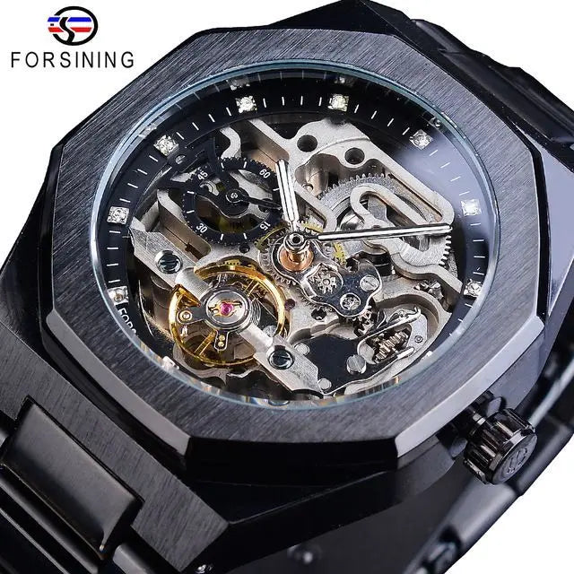 3D Diamond Skeleton Tourbillon Watch - Military Automatic