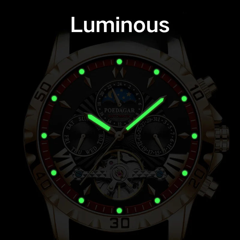Men's Fully Automatic Mechanical Watch Tourbillon Series 43mm Dial with Day Date Sapphire Mirror Waterproof 30 Meters
