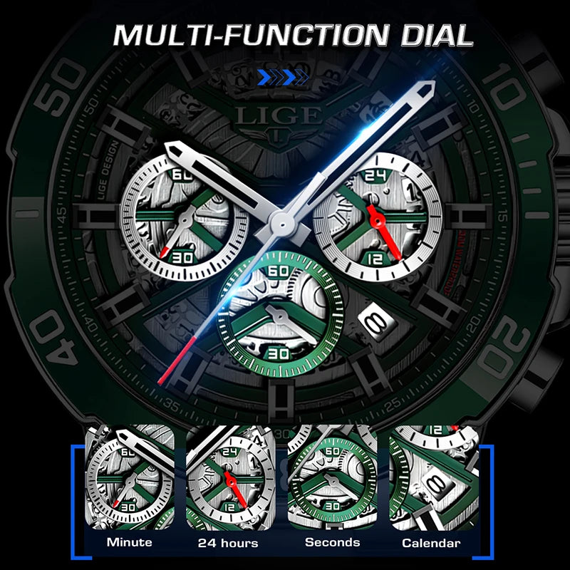LIGE 2024 Fashion Watches Men Top Brand Business Luxury Mens Watch Sport Waterproof Chronograph Quartz Wristwatches Reloj Hombre