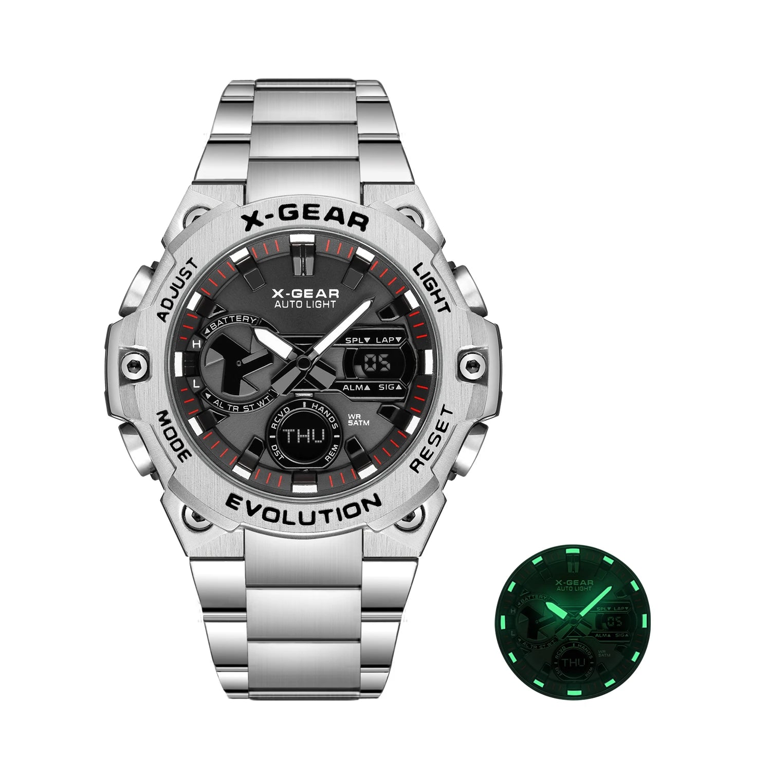 Men's Solar Energy Watch Endurance Light Kinetic Energy with Timer Alarm Clock Rotating Windmill Stainless Steel Watch Strap