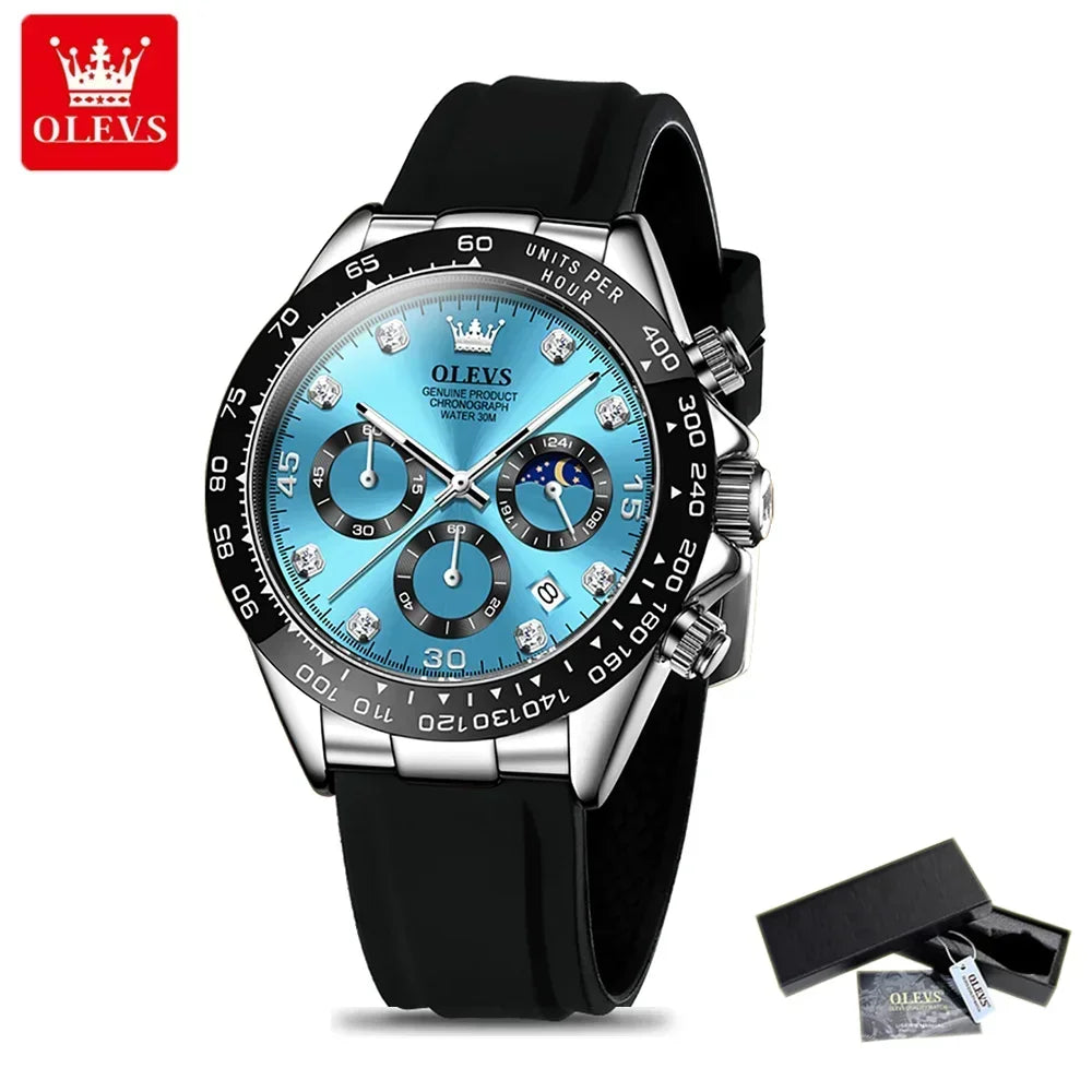 OLEVS Luxury Men's Watches Moon Phase Chronograph Man Watch Original Quartz Wrist Watch Waterproof Luminous Watch for Men Clock