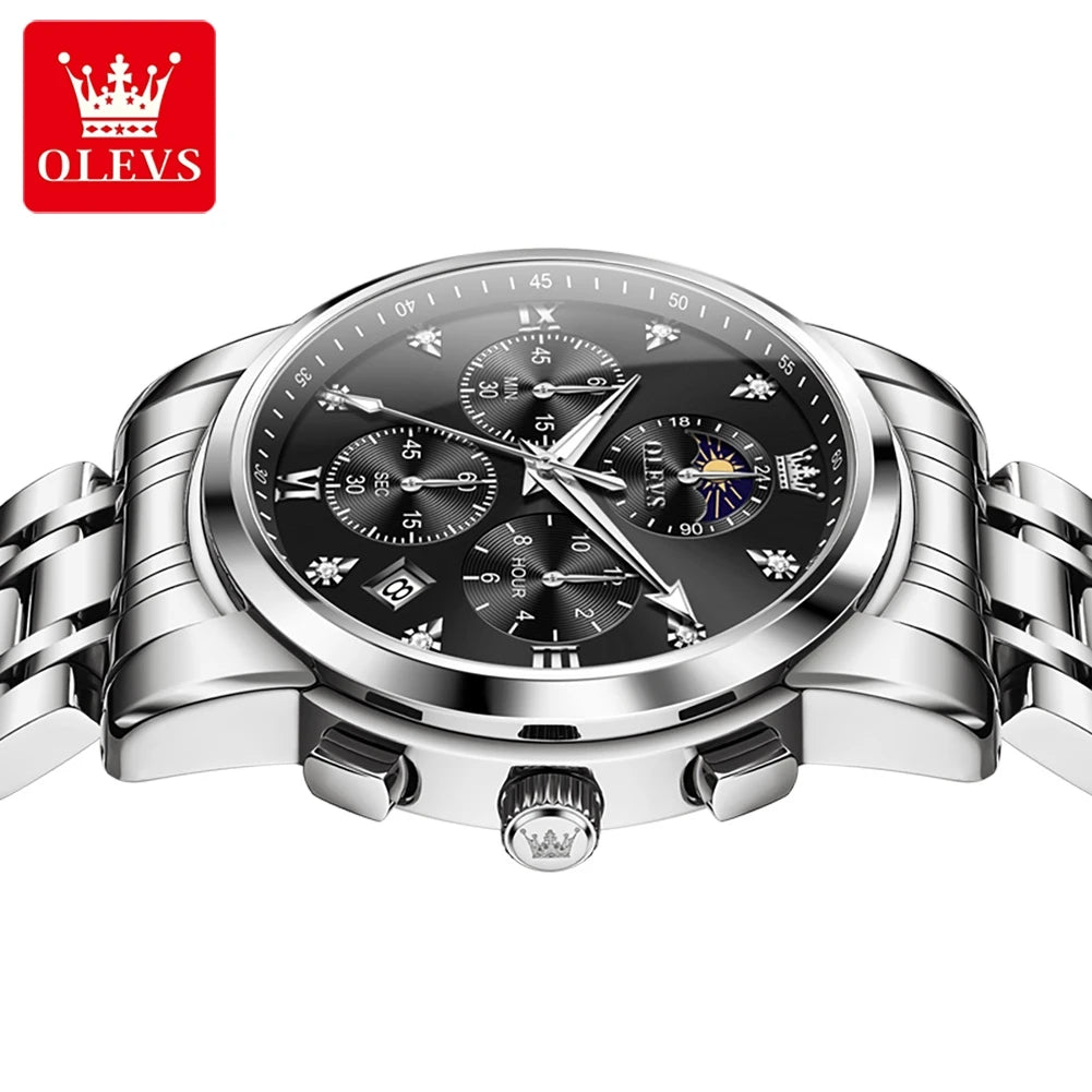 OLEVS Moon Phase Men's Watches Automatic Date Chronograph Waterproof Luminous Classic Original Quartz Watches Man 3655 Watch Men