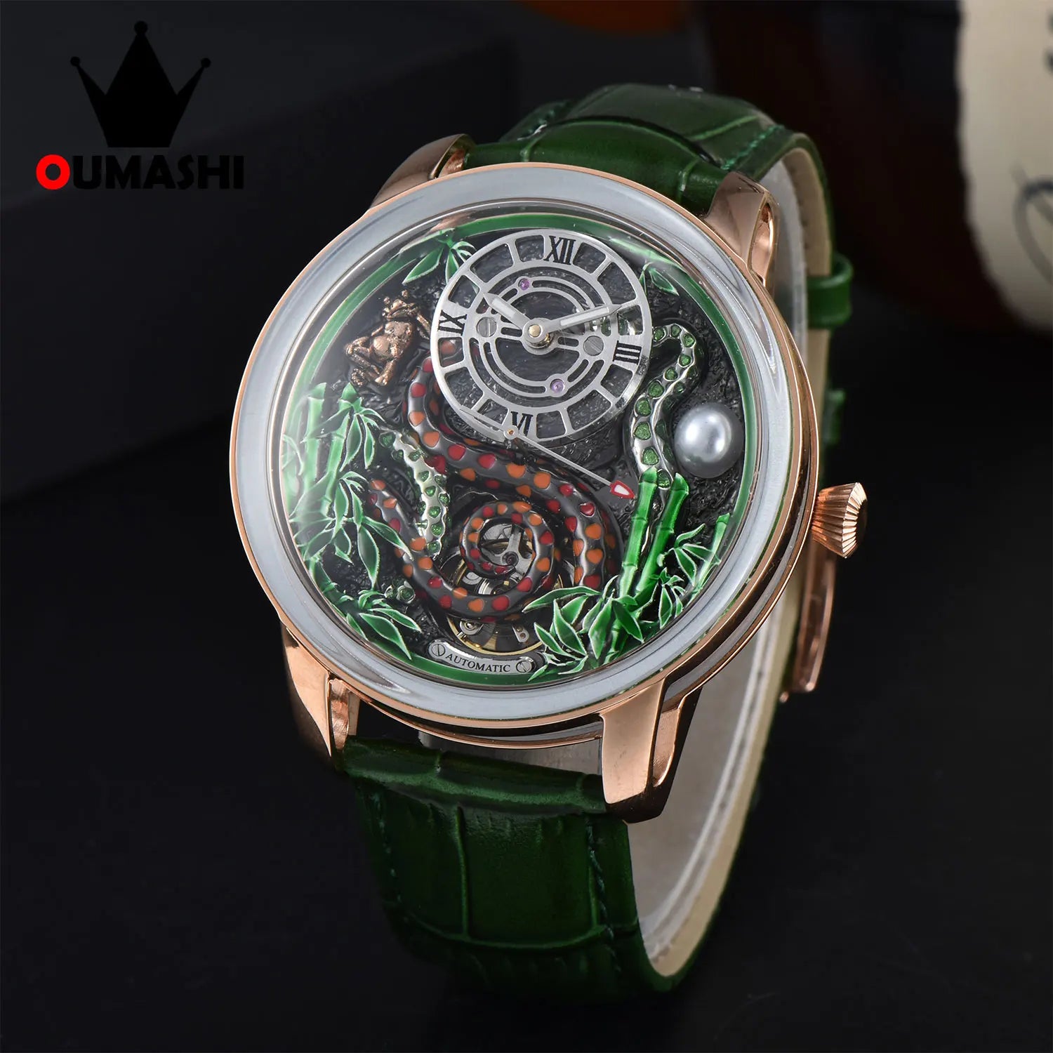 OUMASHI-46mm Tourbillon Watch Luxury Fashion casual personality trend Waterproof Snake Year mechanical men's watch