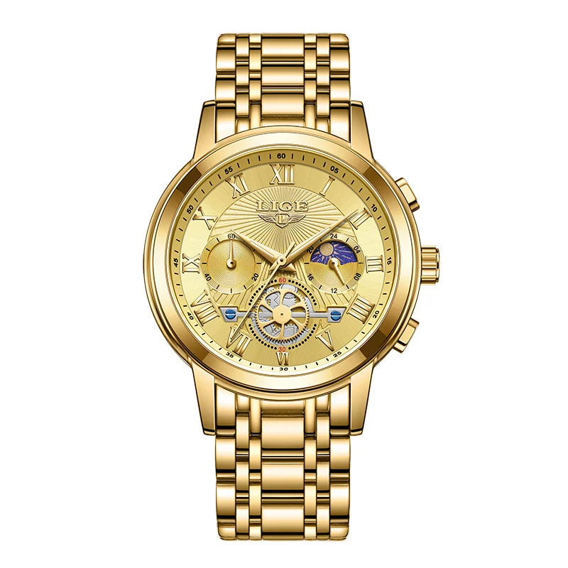 LIGE Creative Moon Phase Watch Women Fashion Elegant Waterproof Women's Quartz Wristwatches Luxury Sport Chronograph Reloj Mujer