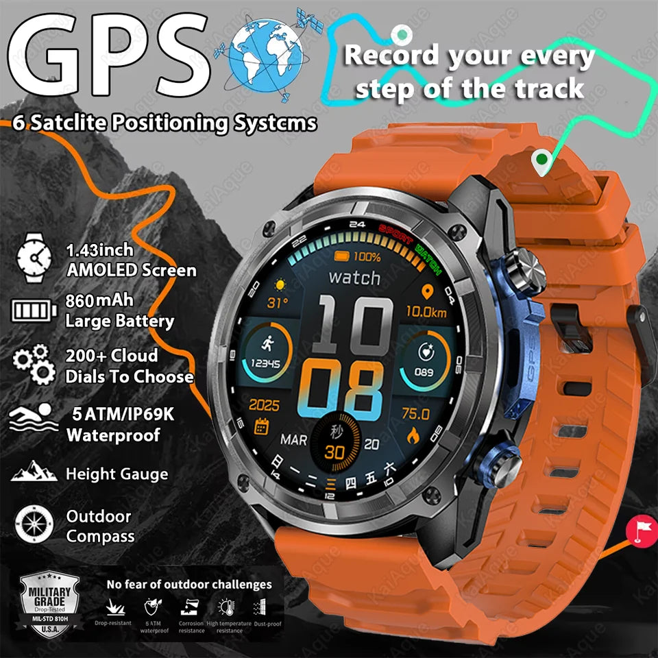 New Watch DT G1 Smart Watch Men's 1.43 "HD AMOLED Screen GPS Track 3ATM Waterproof Heart Rate Bluetooth Call Compass Smart Watch