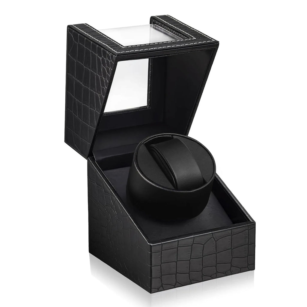 Premium Automatic Watch Winder - Black Leather with Japanese Silent Motor