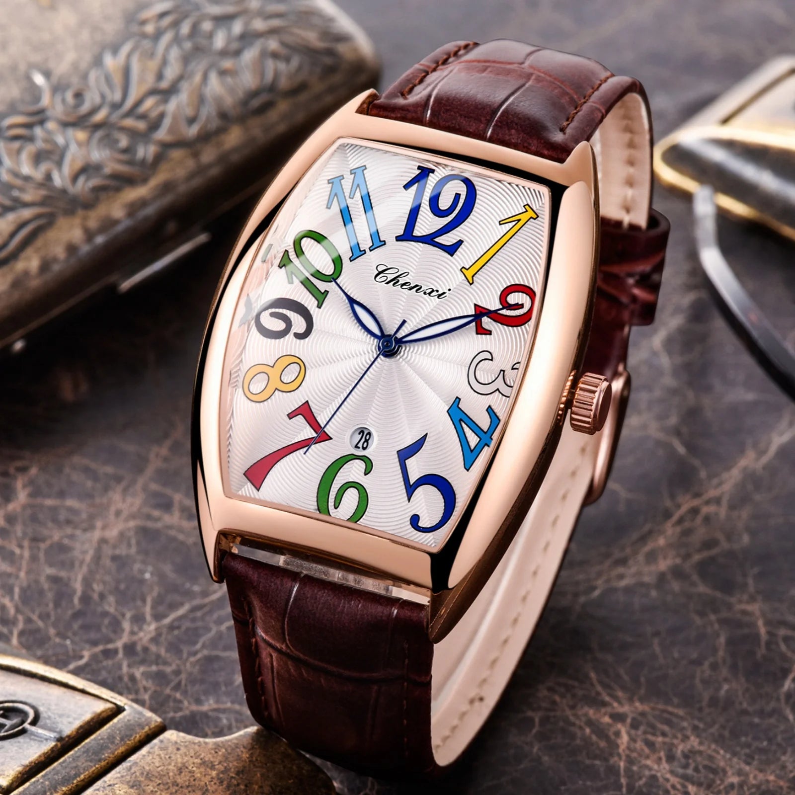 Vintage Arabic Dial Calendar Watch - Waterproof Leather Casual Quartz for Men