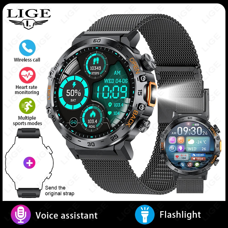 LIGE SmartVision 2025 - AMOLED HD Fitness Smartwatch with Flashlight