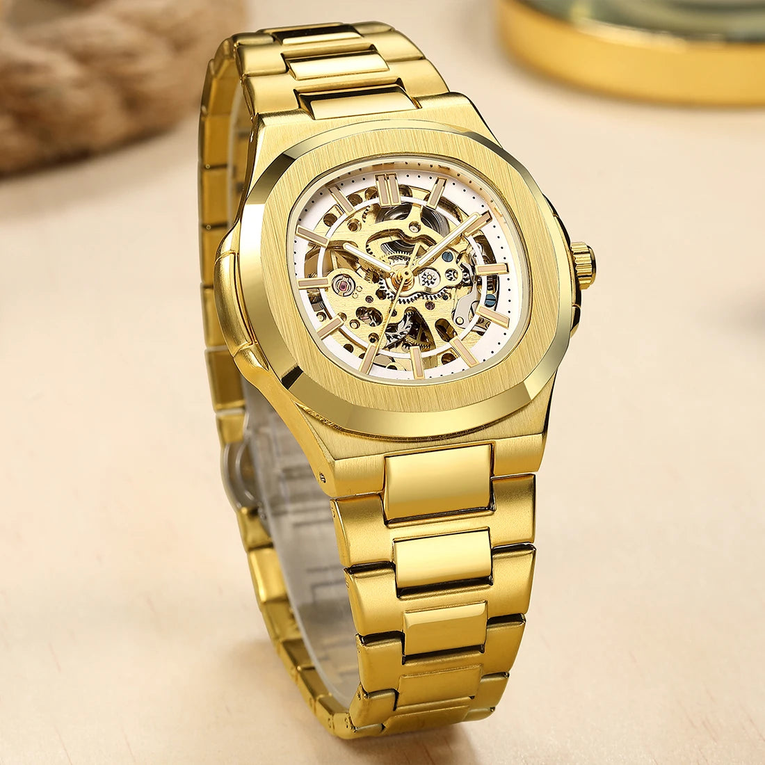 Skeleton Hollow Men Automatic Mechanical Watch Steampunk Sliver Blue Full Steel Waterproof Wrist Watches Male Mechanism Clock