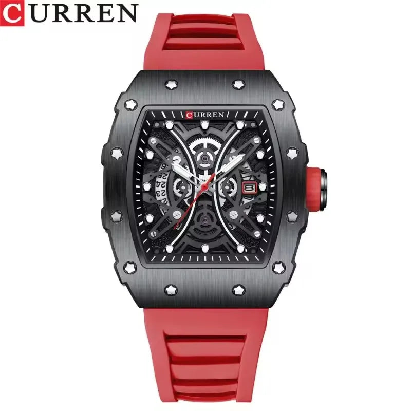CURREN 8438 Men's Waterproof Sports Watch - Quartz Calendar Night Light Silicone Strap
