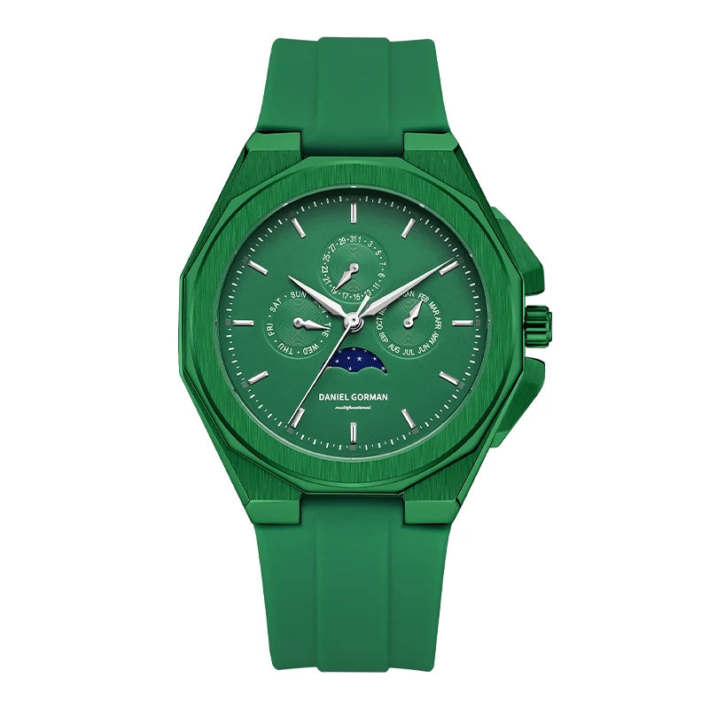 Sporty Men Wristwatch Chronograph Watch Function 3 Eyes Luminous hands Stainless Steel Case Soft Silicone Strap Reloj